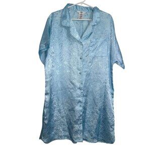 Secret Treasures Light Blue Floral Satin Button-Up Nightgown 1XL